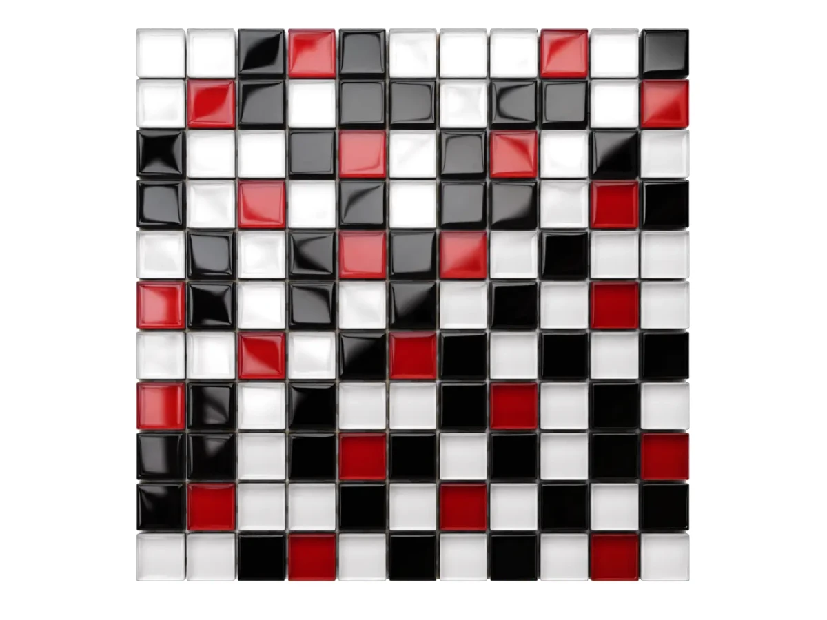 MOZAIKA SZKLANA BLACK RED WHITE 30x30cm 8mm – dekoracyjne do wnętrz – Szklane Mozaiki