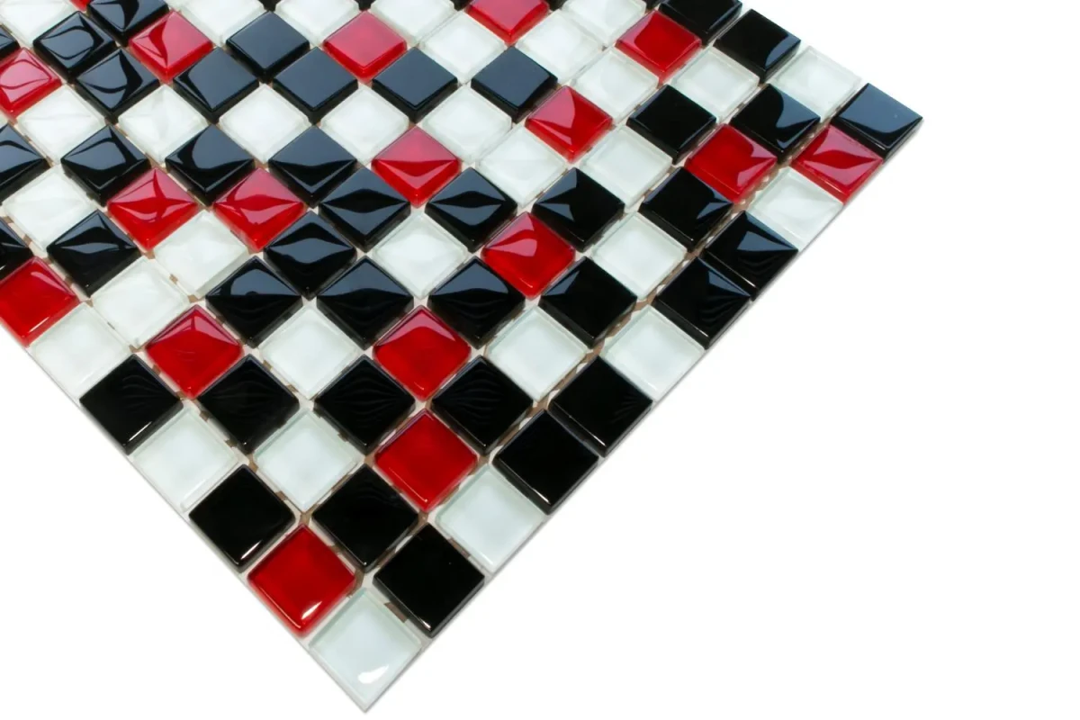 MOZAIKA SZKLANA BLACK RED WHITE 30x30cm 8mm – dekoracyjne do wnętrz – Szklane Mozaiki