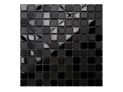 MOZAIKA SZKLANA CARBON NERO CZARNA MAGMA STRUKTURA 30x30cm 8mm