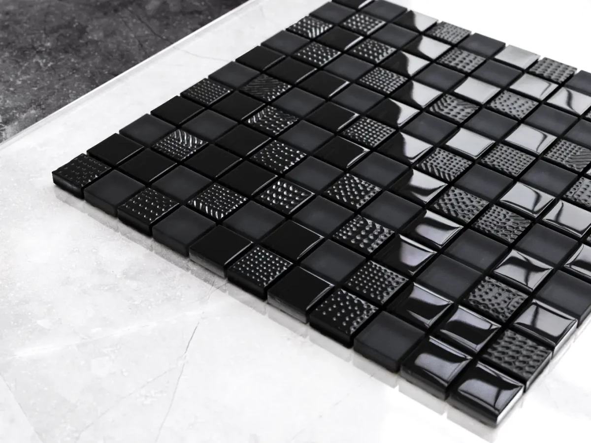 MOZAIKA SZKLANA CARBON NERO CZARNA MAGMA STRUKTURA 30x30cm 8mm – dekoracyjne do wnętrz – Szklane Mozaiki