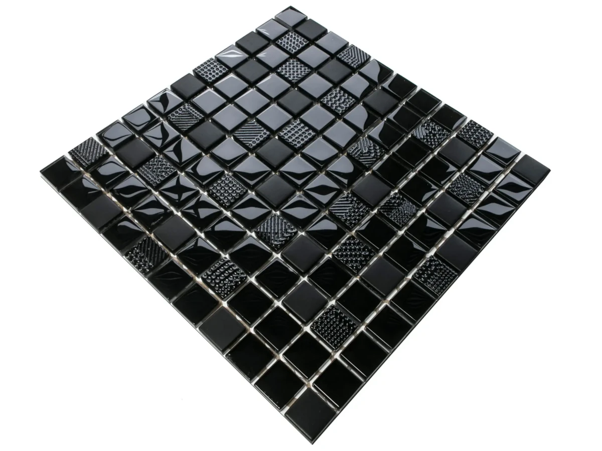 MOZAIKA SZKLANA CARBON NERO CZARNA MAGMA STRUKTURA 30x30cm 8mm – dekoracyjne do wnętrz – Szklane Mozaiki