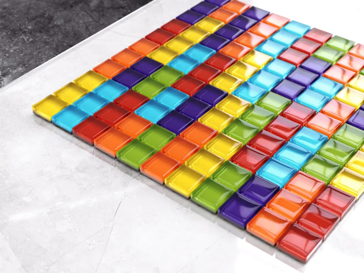 MOZAIKA SZKLANA LONG RAINBOW  PREMIUM MULIT-COLOR TĘCZA 30x30cm 8mm – dekoracyjne do wnętrz – Szklane Mozaiki