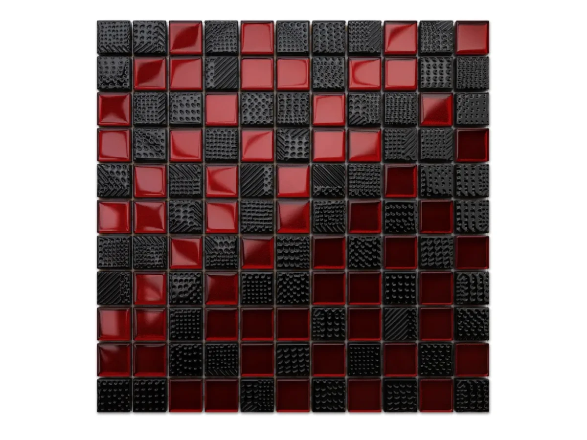 MOZAIKA SZKLANA MC-LAREN KARMAZYN CZARNA NERO 30x30cm 8mm – dekoracyjne do wnętrz – Szklane Mozaiki