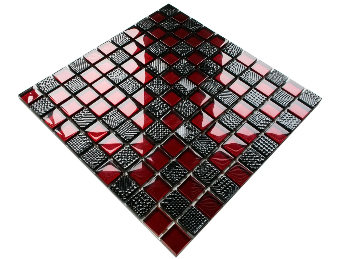 MOZAIKA SZKLANA MC-LAREN KARMAZYN CZARNA NERO 30x30cm 8mm – dekoracyjne do wnętrz – Szklane Mozaiki
