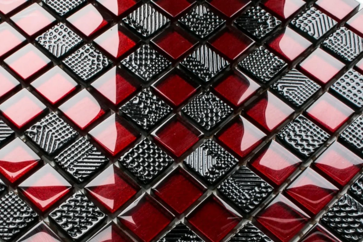 MOZAIKA SZKLANA MC-LAREN KARMAZYN CZARNA NERO 30x30cm 8mm – dekoracyjne do wnętrz – Szklane Mozaiki