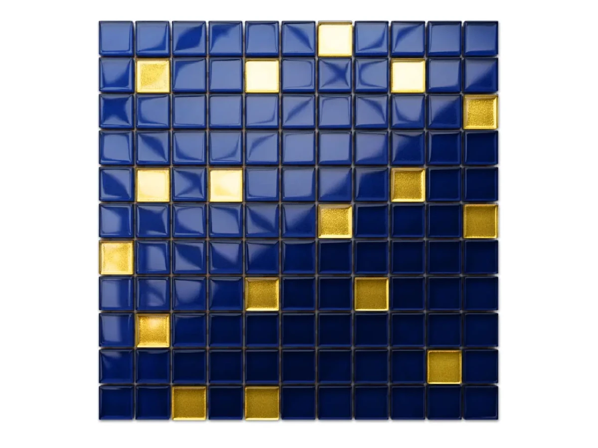 MOZAIKA SZKLANA NIEBIESKA KOBALT ZŁOTA SAPPHIRE 30x30cm 8mm – dekoracyjne do wnętrz – Szklane Mozaiki