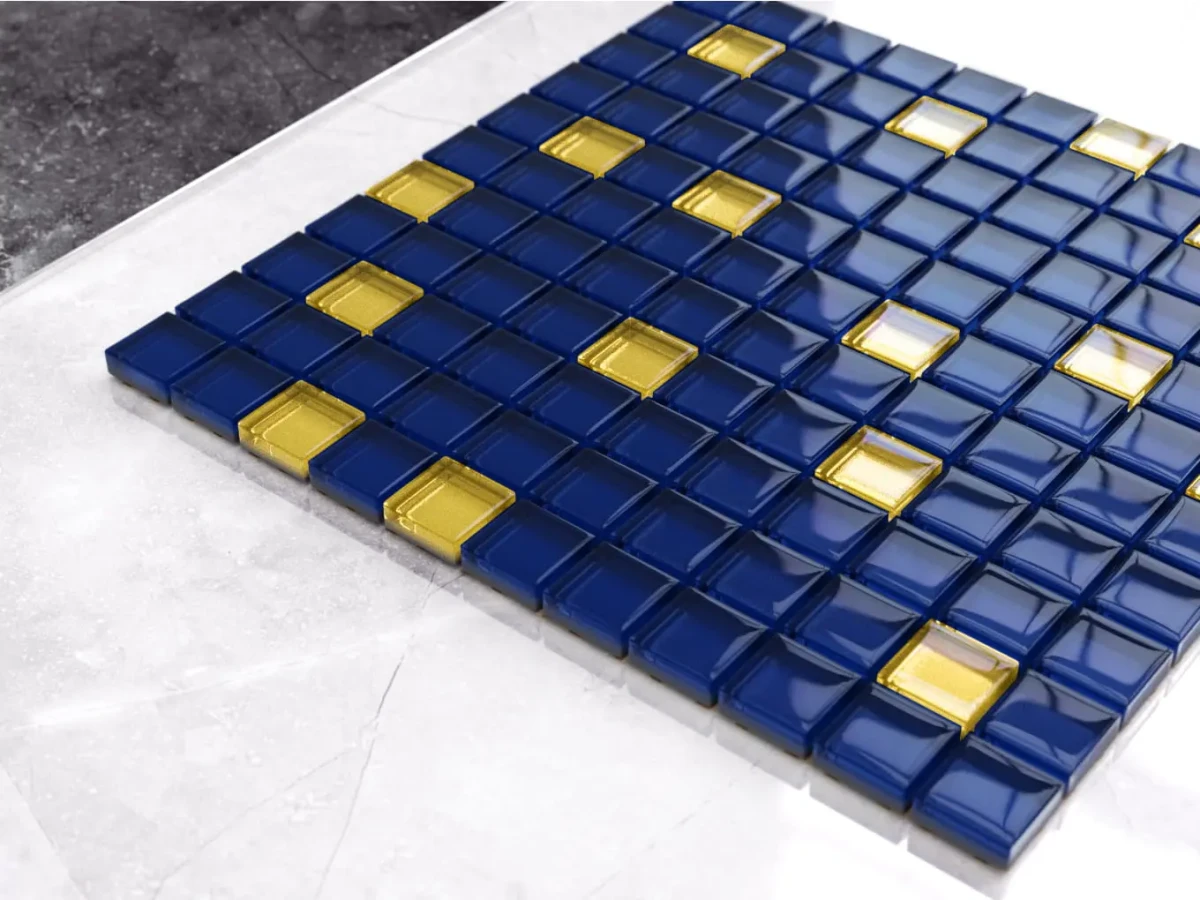 MOZAIKA SZKLANA NIEBIESKA KOBALT ZŁOTA SAPPHIRE 30x30cm 8mm – dekoracyjne do wnętrz – Szklane Mozaiki