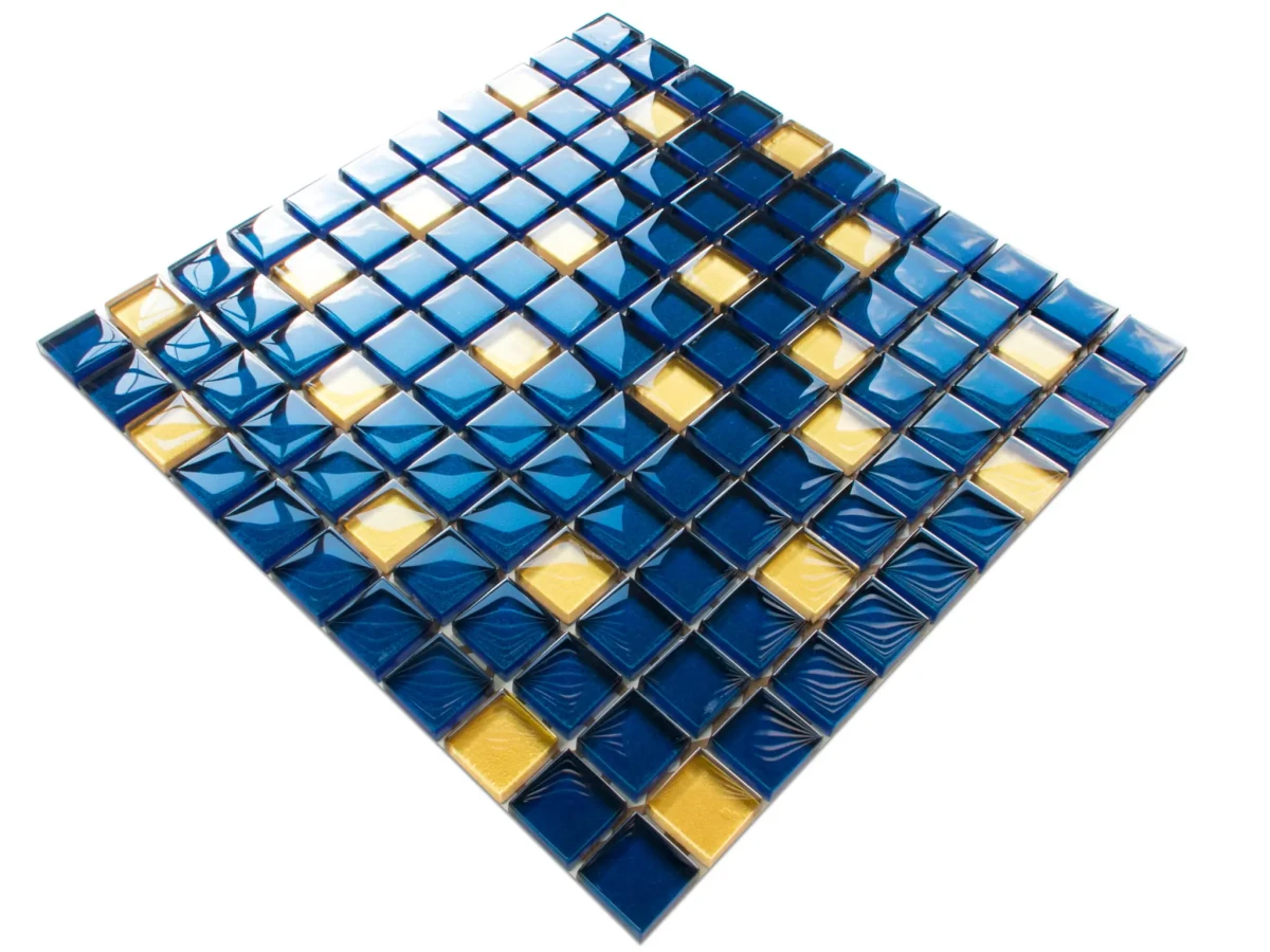 MOZAIKA SZKLANA NIEBIESKA KOBALT ZŁOTA SAPPHIRE 30x30cm 8mm – dekoracyjne do wnętrz – Szklane Mozaiki