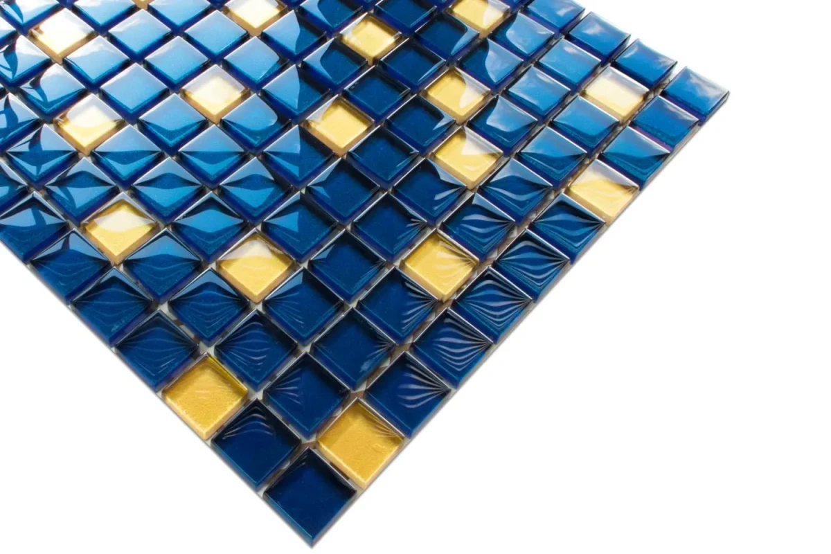 MOZAIKA SZKLANA NIEBIESKA KOBALT ZŁOTA SAPPHIRE 30x30cm 8mm – dekoracyjne do wnętrz – Szklane Mozaiki
