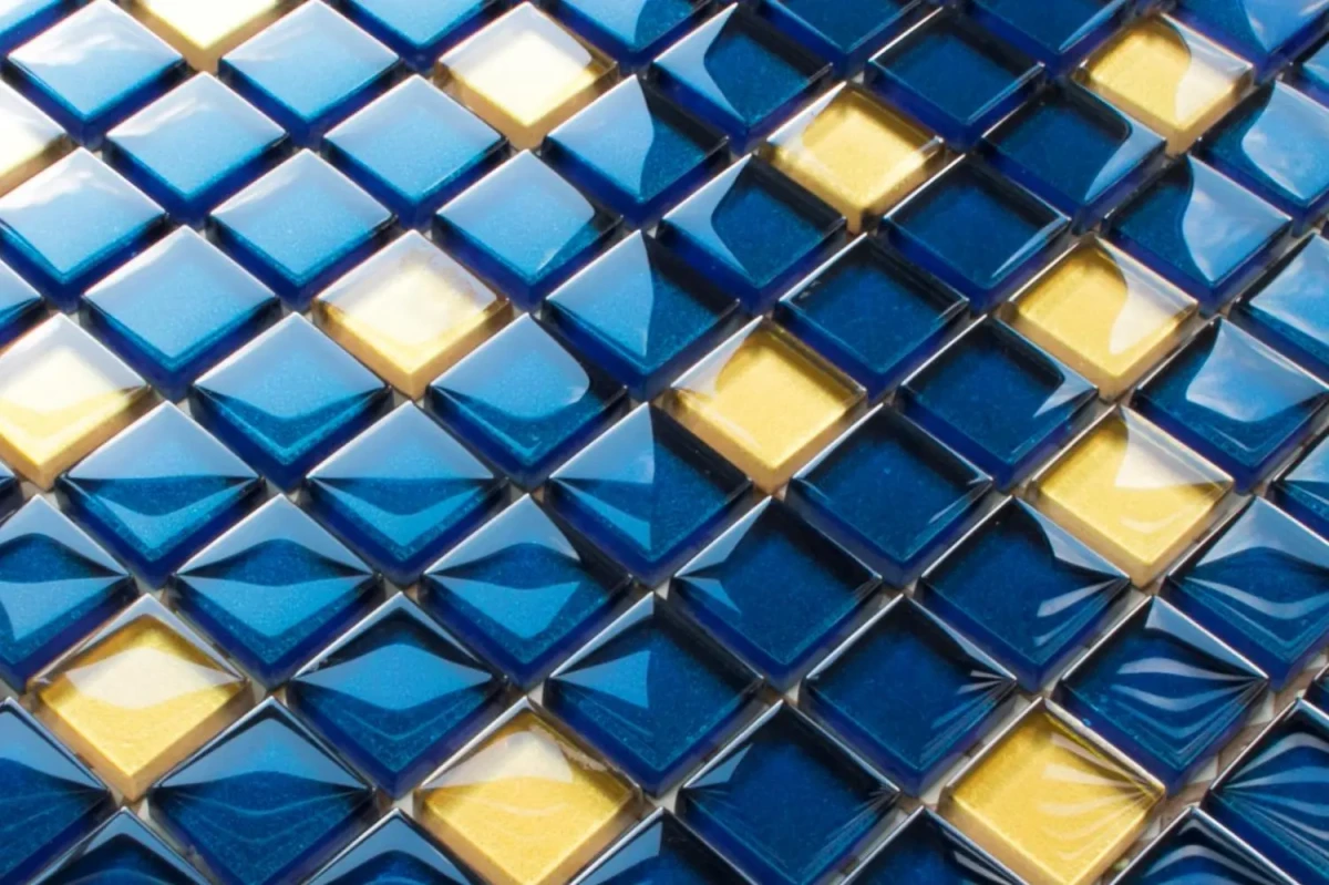 MOZAIKA SZKLANA NIEBIESKA KOBALT ZŁOTA SAPPHIRE 30x30cm 8mm – dekoracyjne do wnętrz – Szklane Mozaiki