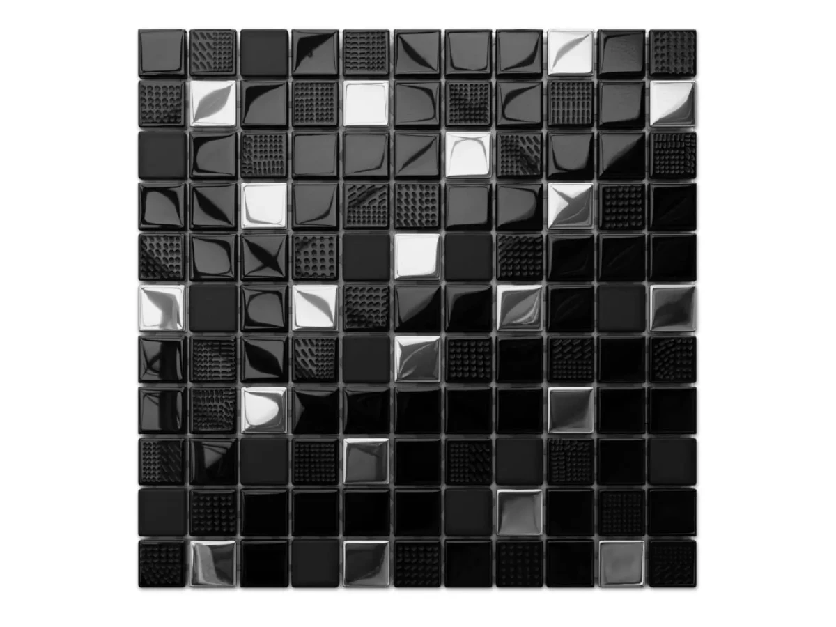 MOZAIKA SZKLANA SILVER NERO VOLCANO 30x30cm 8mm – dekoracyjne do wnętrz – Szklane Mozaiki