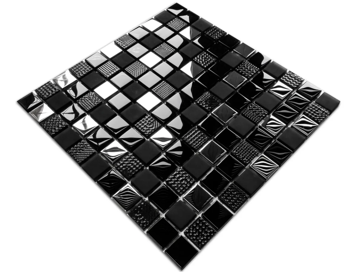 MOZAIKA SZKLANA SILVER NERO VOLCANO 30x30cm 8mm – dekoracyjne do wnętrz – Szklane Mozaiki
