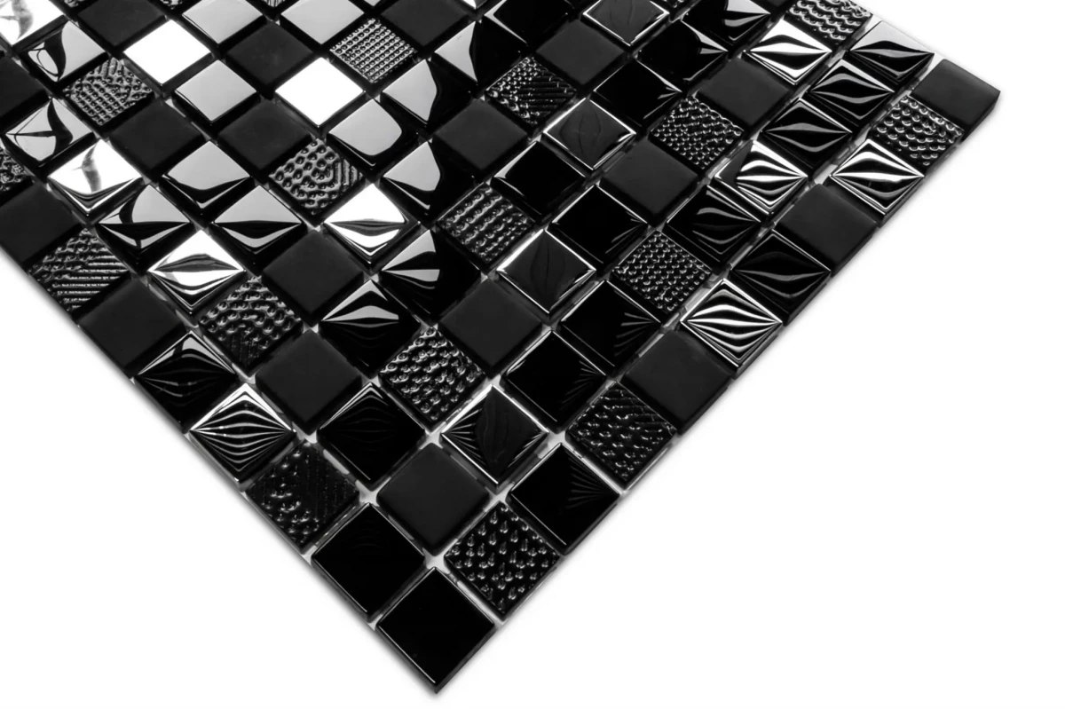 MOZAIKA SZKLANA SILVER NERO VOLCANO 30x30cm 8mm – dekoracyjne do wnętrz – Szklane Mozaiki