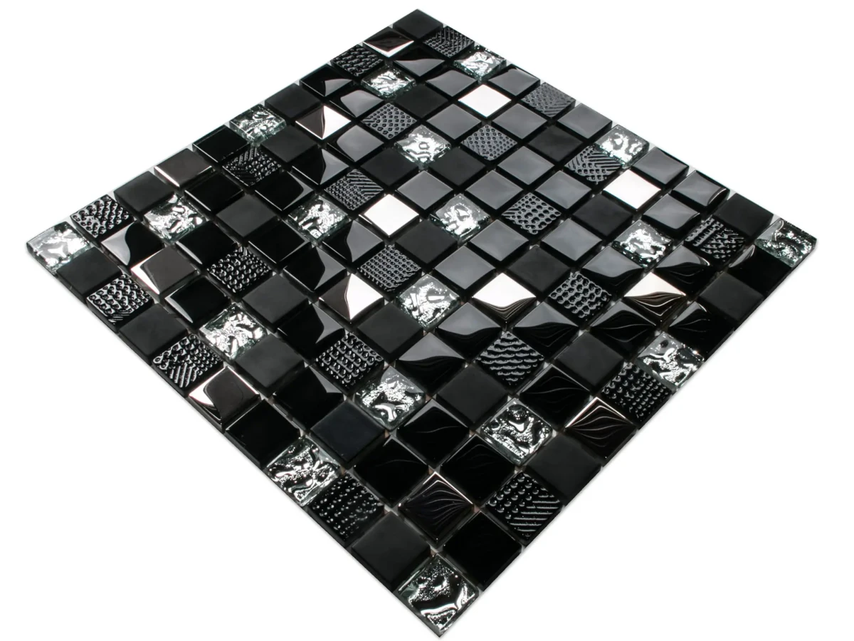MOZAIKA SZKLANA SILVER NERO VOLCANO 30x30cm 8mm – dekoracyjne do wnętrz – Szklane Mozaiki