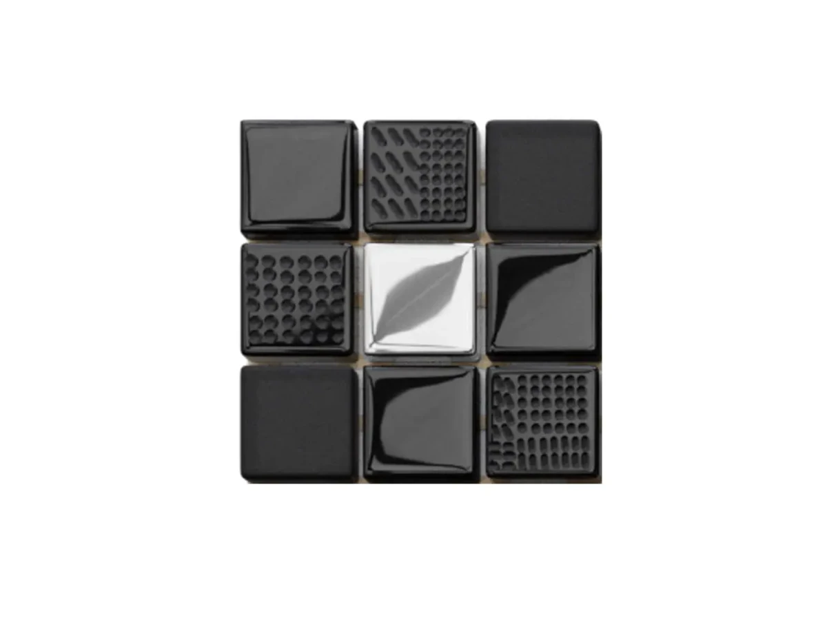 MOZAIKA SZKLANA SILVER NERO VOLCANO 30x30cm 8mm – dekoracyjne do wnętrz – Szklane Mozaiki