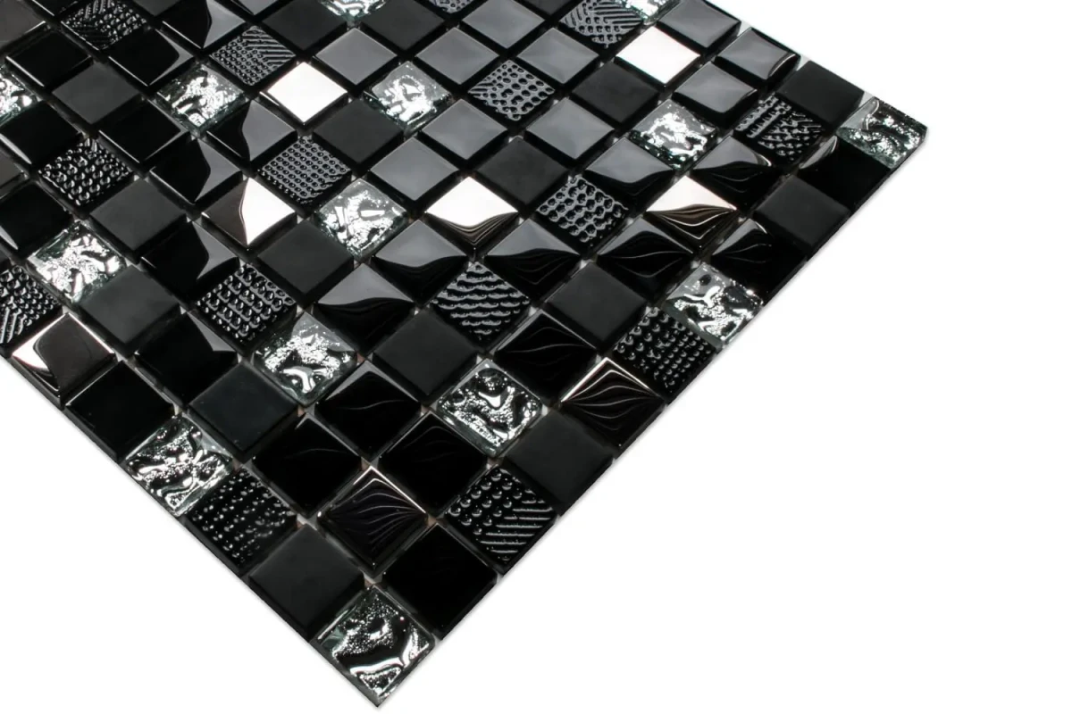 MOZAIKA SZKLANA SILVER NERO VOLCANO 30x30cm 8mm – dekoracyjne do wnętrz – Szklane Mozaiki