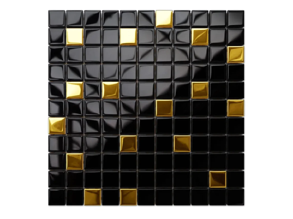 MOZAIKA SZKLANA CZARNA ZŁOTA NERO GOLD 30x30cm 8mm – dekoracyjne do wnętrz – Szklane Mozaiki