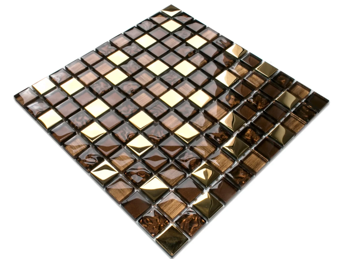 MOZAIKA SZKLANA AZTECA GOLD 30x30cm 6mm – dekoracyjne do wnętrz – Szklane Mozaiki