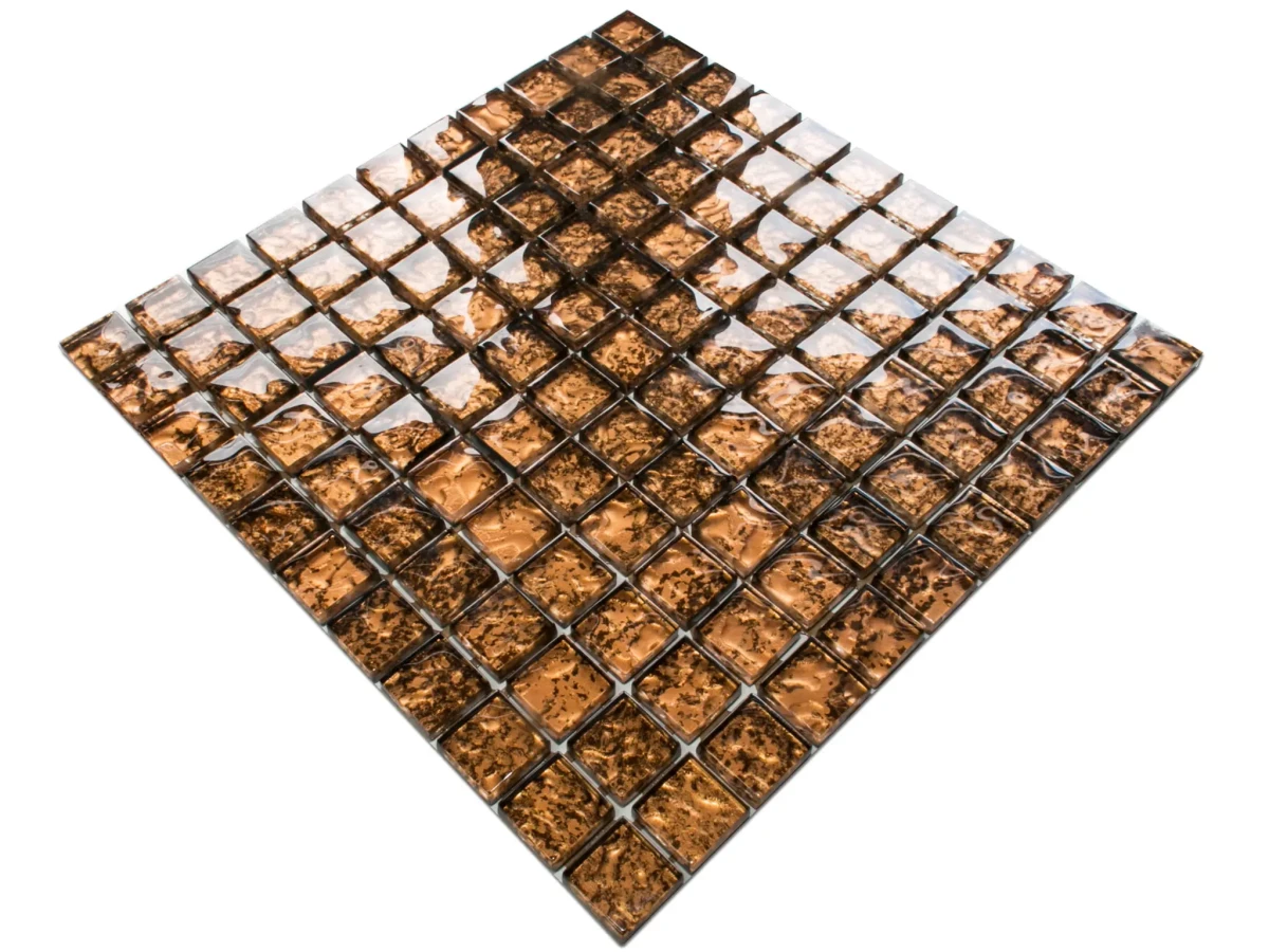 MOZAIKA SZKLANA BRĄZOWA MIEDZIANA BURSZTYN 30x30cm 8mm – dekoracyjne do wnętrz – Szklane Mozaiki