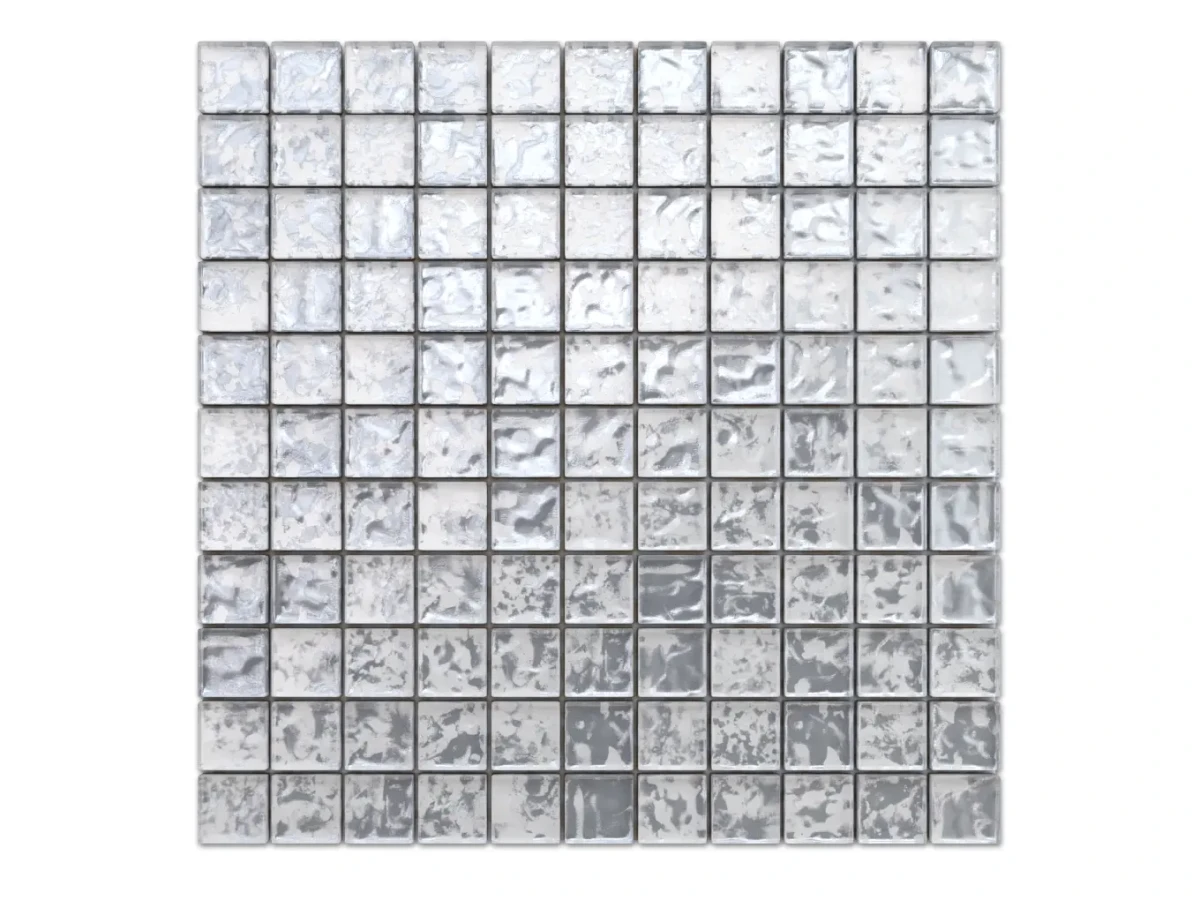 MOZAIKA SZKLANA BIAŁA SILVER FROZEN 30x30cm 8mm – dekoracyjne do wnętrz – Szklane Mozaiki