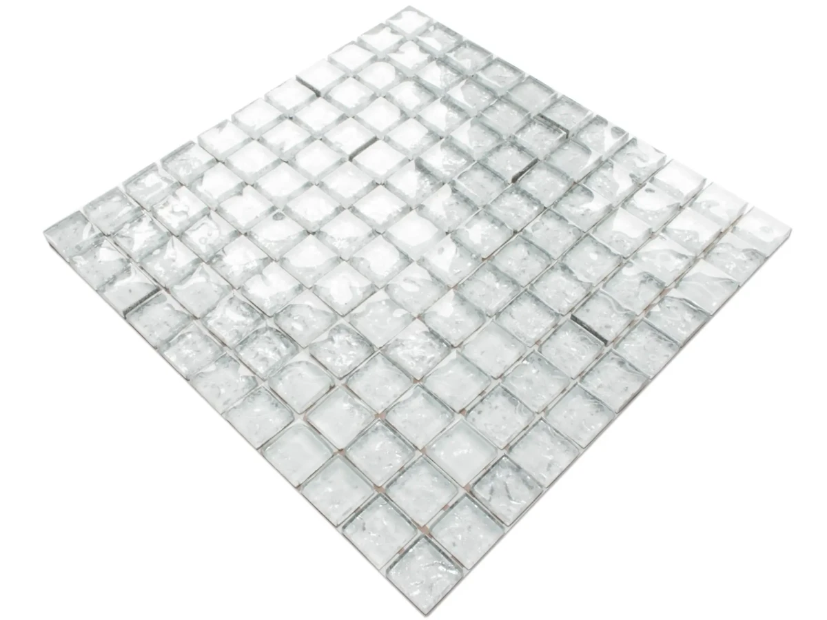MOZAIKA SZKLANA BIAŁA SILVER FROZEN 30x30cm 8mm – dekoracyjne do wnętrz – Szklane Mozaiki