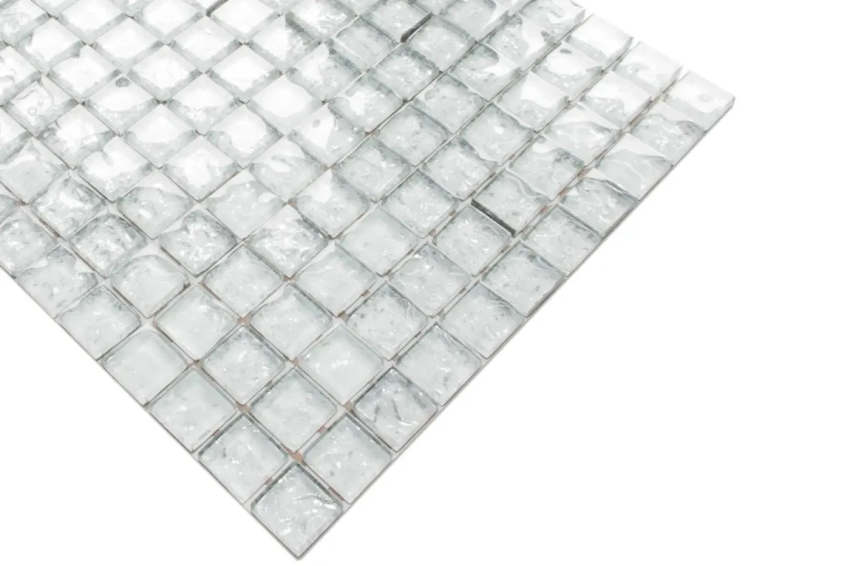 MOZAIKA SZKLANA BIAŁA SILVER FROZEN 30x30cm 8mm – dekoracyjne do wnętrz – Szklane Mozaiki