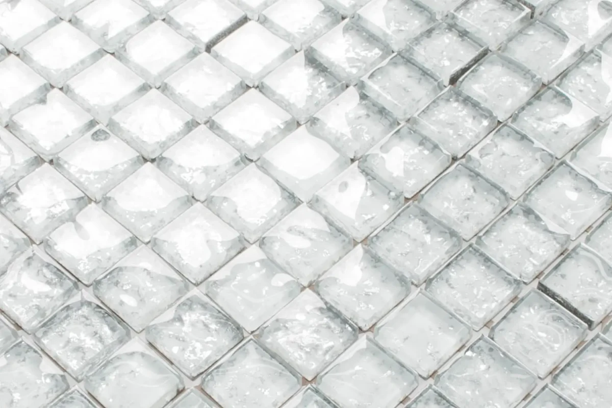 MOZAIKA SZKLANA BIAŁA SILVER FROZEN 30x30cm 8mm – dekoracyjne do wnętrz – Szklane Mozaiki