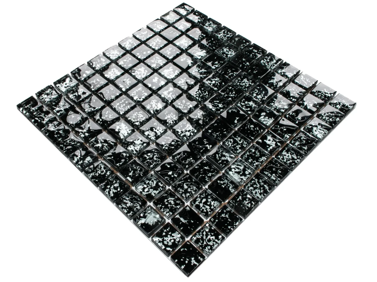 MOZAIKA SZKLANA CZARNA ONYKS METALIC 30x30cm 8mm – dekoracyjne do wnętrz – Szklane Mozaiki
