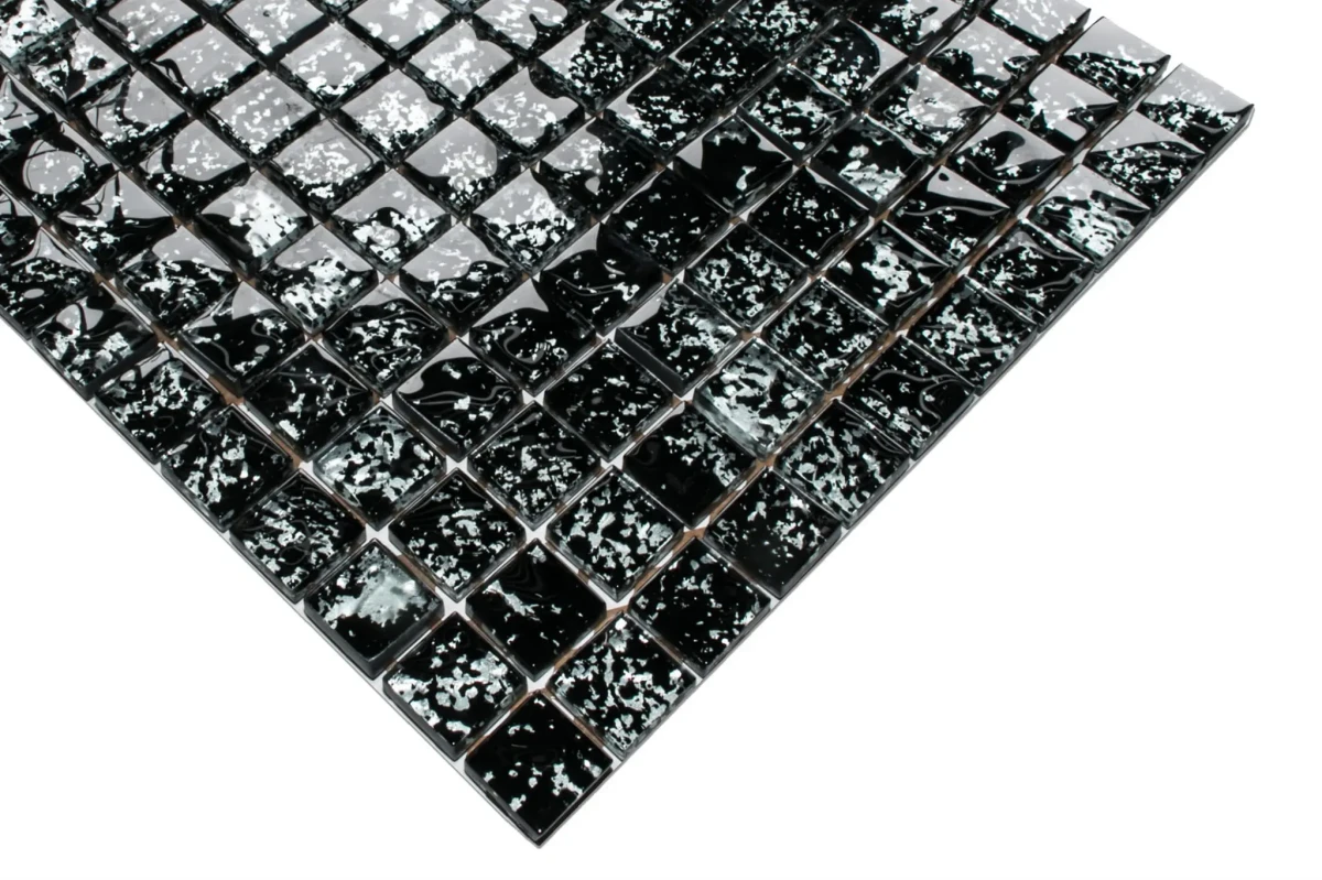 MOZAIKA SZKLANA CZARNA ONYKS METALIC 30x30cm 8mm – dekoracyjne do wnętrz – Szklane Mozaiki