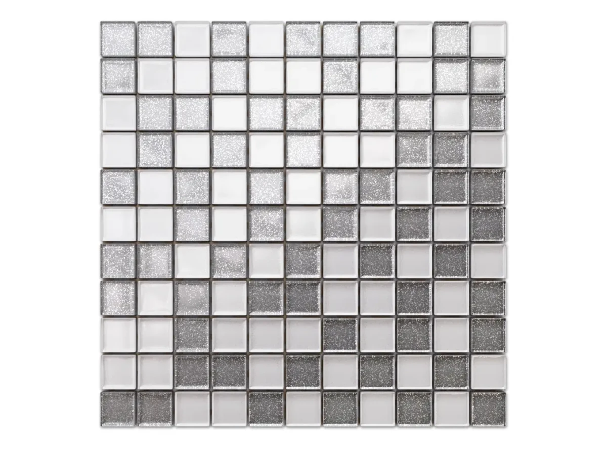 MOZAIKA SZKLANA SIMPLE SILVER WHITE 30x30cm 8mm – dekoracyjne do wnętrz – Szklane Mozaiki