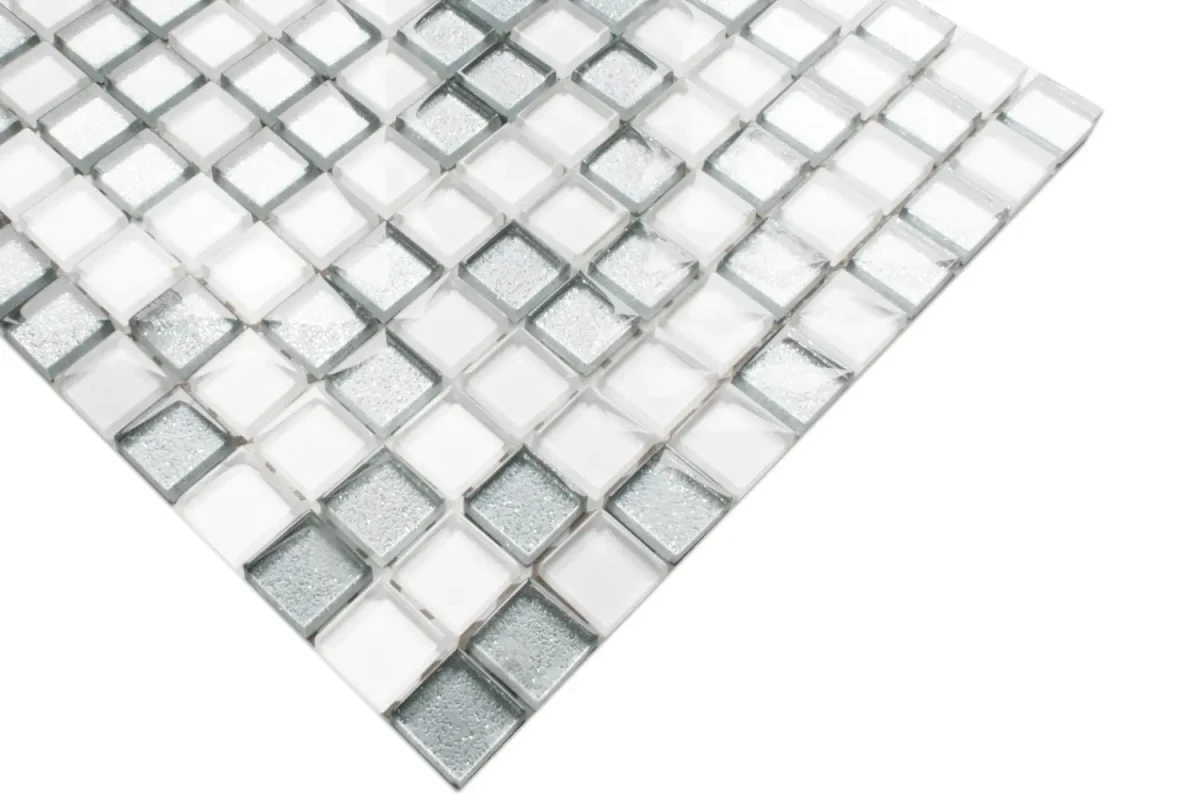 MOZAIKA SZKLANA SIMPLE SILVER WHITE 30x30cm 8mm – dekoracyjne do wnętrz – Szklane Mozaiki