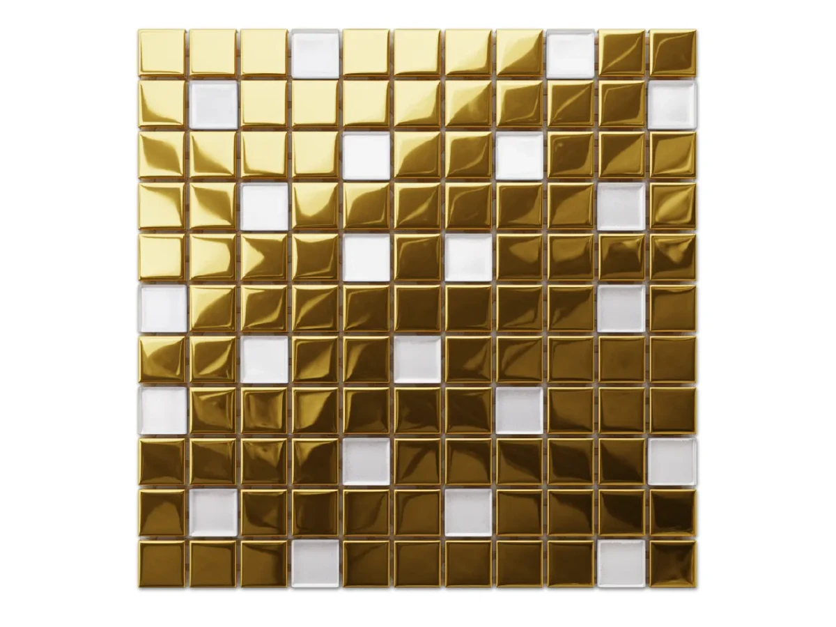 MOZAIKA SZKLANA ZŁOTA BIAŁA PERŁA SOLARIS 30x30cm 8mm – dekoracyjne do wnętrz – Szklane Mozaiki