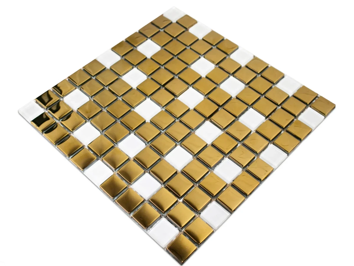 MOZAIKA SZKLANA ZŁOTA BIAŁA PERŁA SOLARIS 30x30cm 8mm – dekoracyjne do wnętrz – Szklane Mozaiki