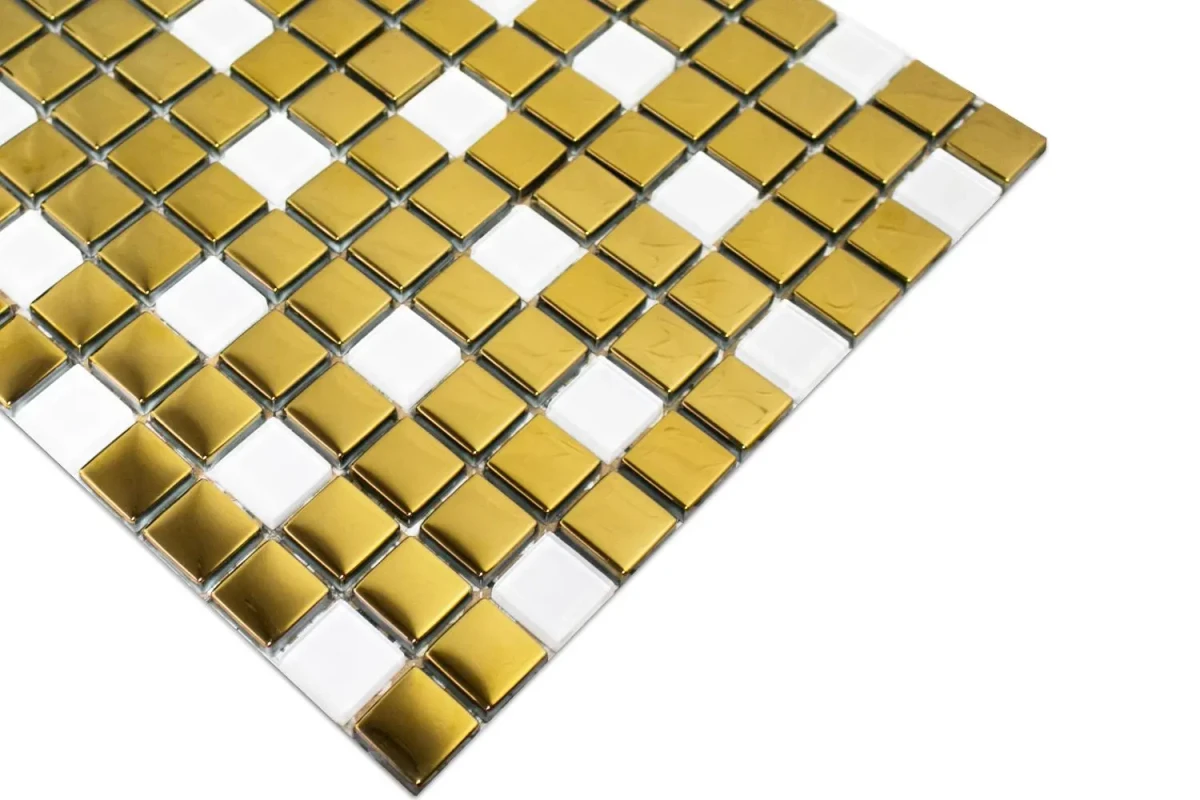 MOZAIKA SZKLANA ZŁOTA BIAŁA PERŁA SOLARIS 30x30cm 8mm – dekoracyjne do wnętrz – Szklane Mozaiki