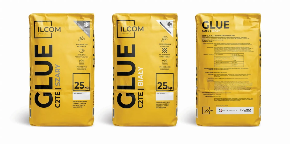 KLEJ DO PŁYTEK ILCOM GLUE SZARY C2TE 25KG – dekoracyjne do wnętrz – Szklane Mozaiki