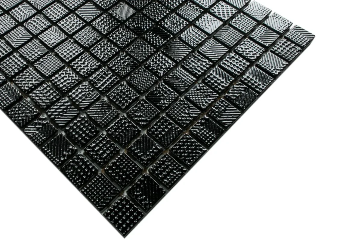 MOZAIKA SZKLANA CZARNA NERO SWETER 30x30cm 8mm – dekoracyjne do wnętrz – Szklane Mozaiki