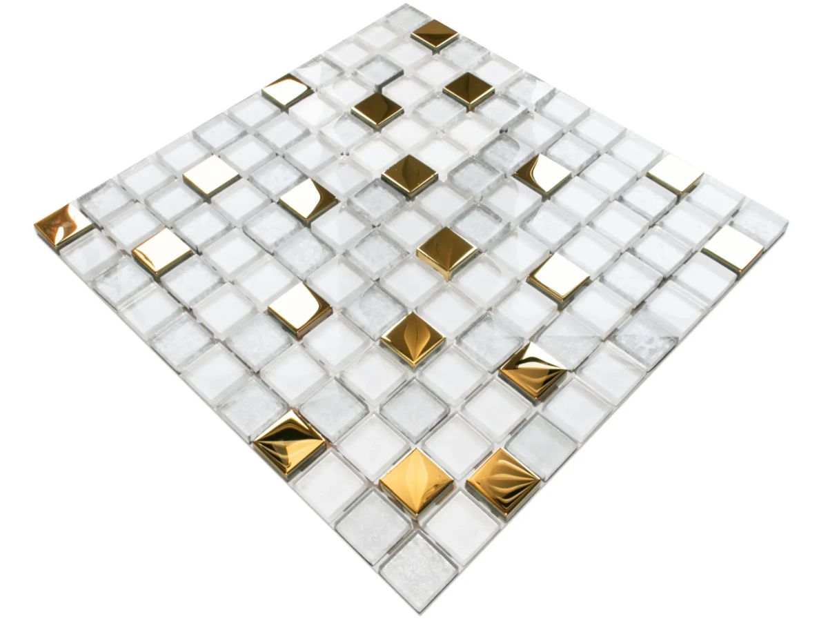MOZAIKA SZKLANA FROZEN GOLD 30x30cm 6mm – dekoracyjne do wnętrz – Szklane Mozaiki