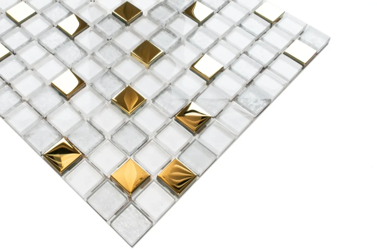 MOZAIKA SZKLANA FROZEN GOLD 30x30cm 6mm – dekoracyjne do wnętrz – Szklane Mozaiki