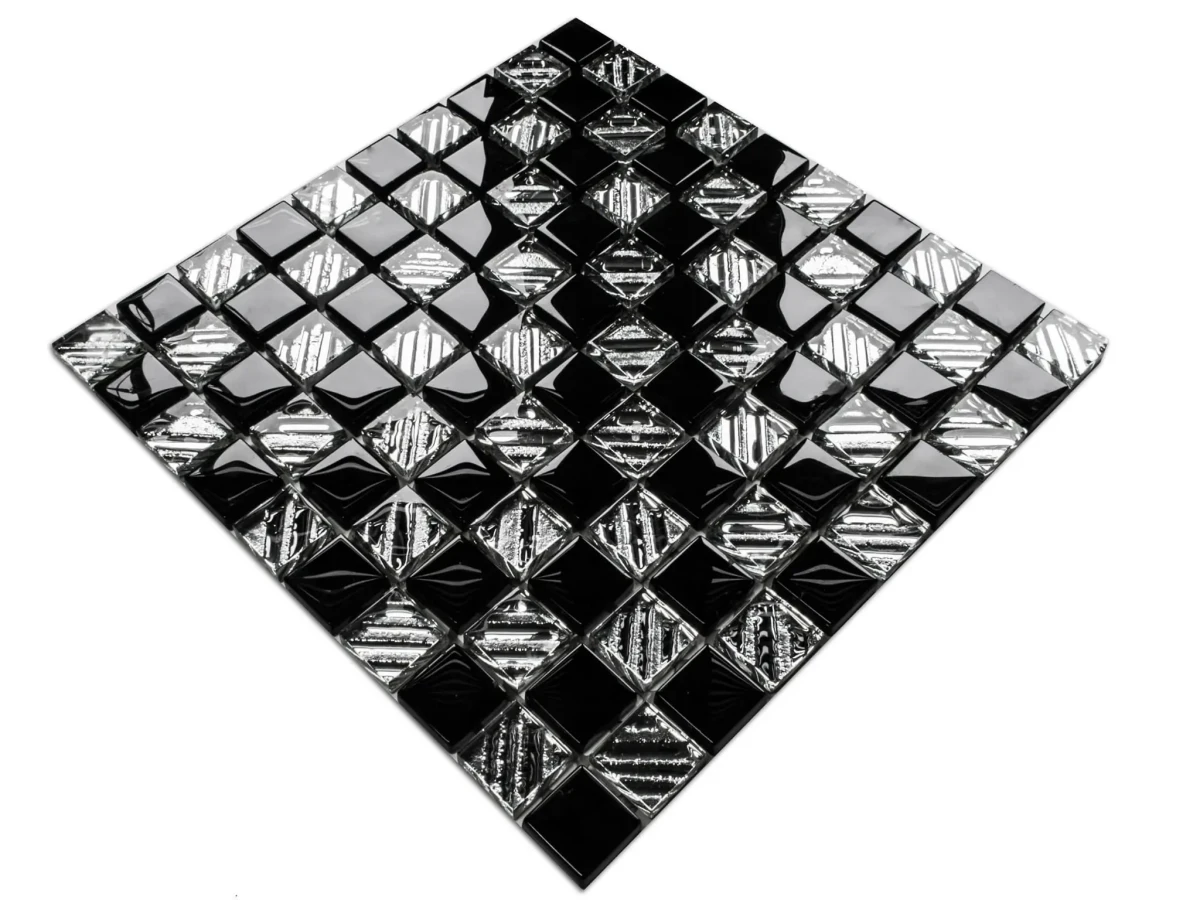 MOZAIKA SZKLANA BLACK CHESS 30x30cm 8mm – dekoracyjne do wnętrz – Szklane Mozaiki