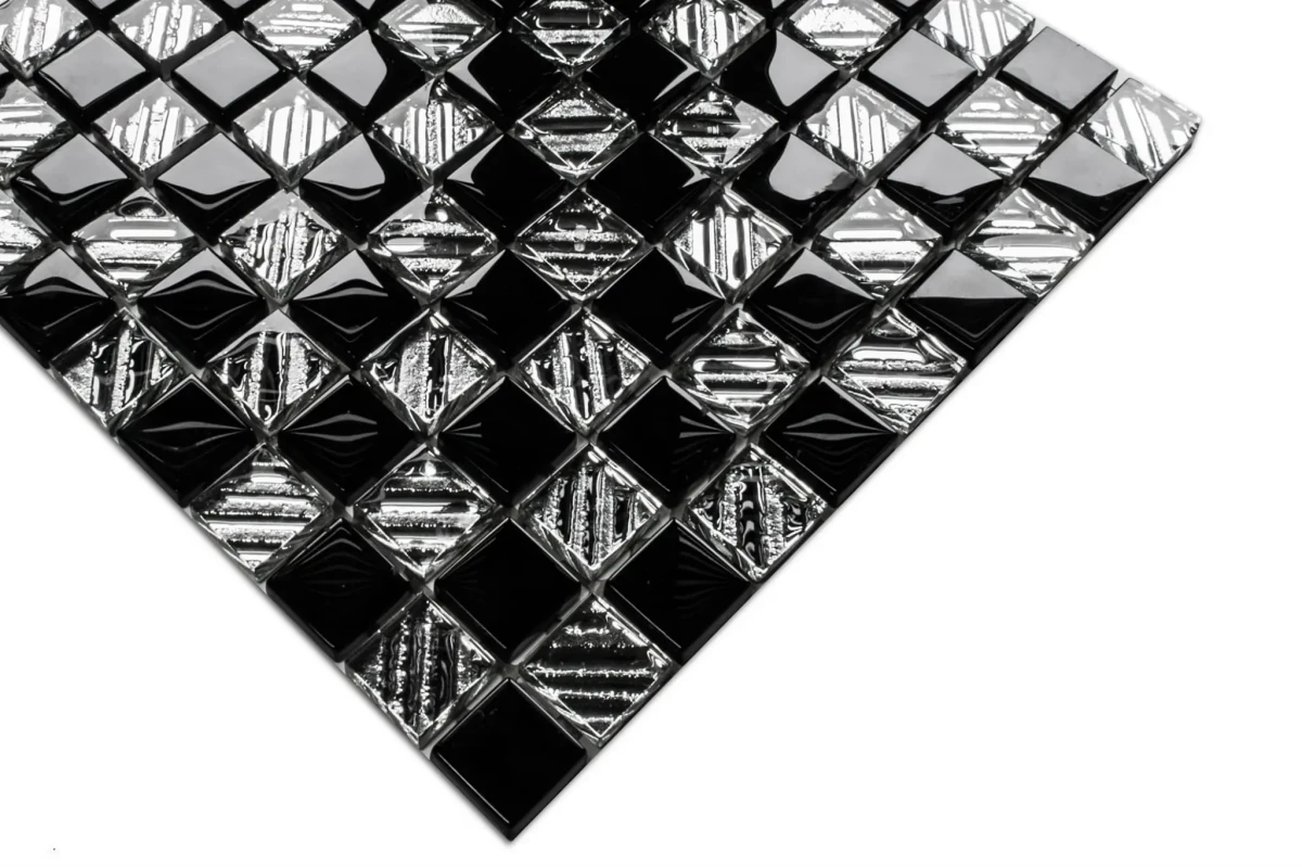 MOZAIKA SZKLANA BLACK CHESS 30x30cm 8mm – dekoracyjne do wnętrz – Szklane Mozaiki