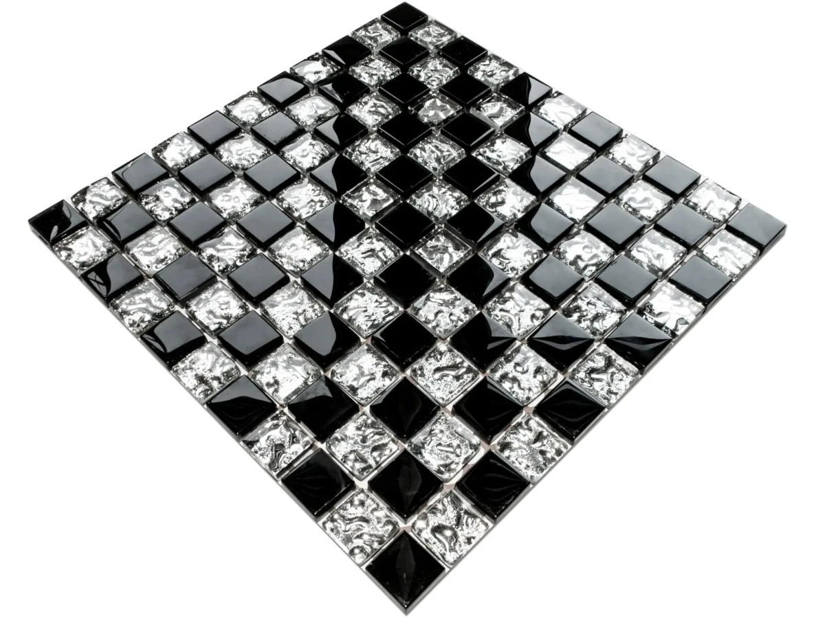MOZAIKA SZKLANA BLACK CHESS 30x30cm 8mm – dekoracyjne do wnętrz – Szklane Mozaiki