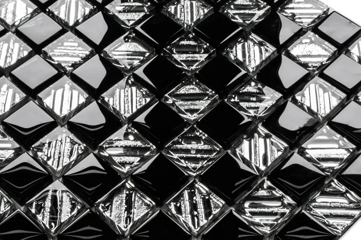 MOZAIKA SZKLANA BLACK CHESS 30x30cm 8mm – dekoracyjne do wnętrz – Szklane Mozaiki
