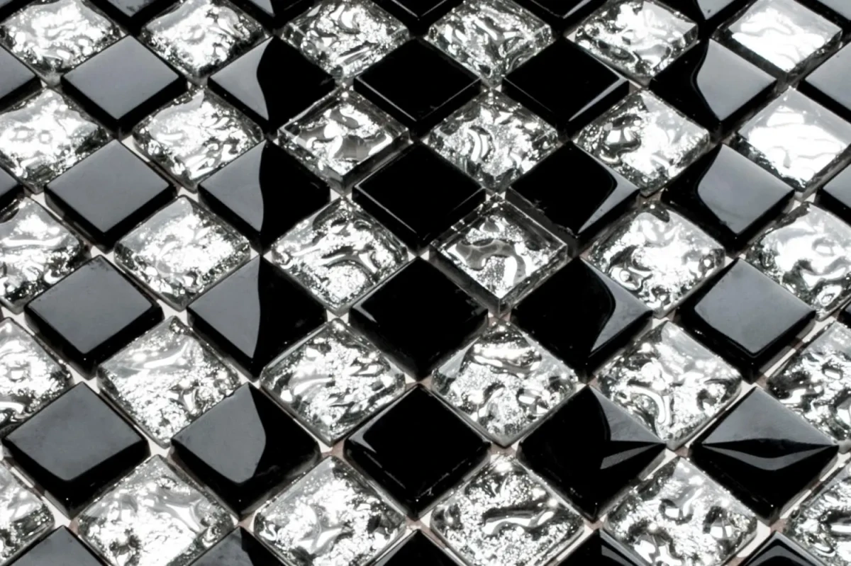 MOZAIKA SZKLANA BLACK CHESS 30x30cm 8mm – dekoracyjne do wnętrz – Szklane Mozaiki