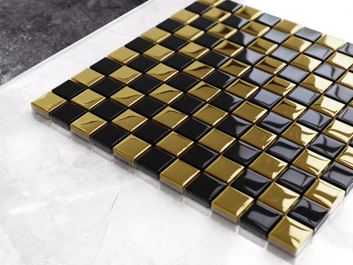MOZAIKA SZKLANA NERO GOLD 30x30cm 6mm  – dekoracyjne do wnętrz – Szklane Mozaiki