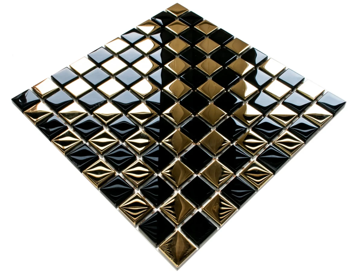 MOZAIKA SZKLANA NERO GOLD 30x30cm 6mm  – dekoracyjne do wnętrz – Szklane Mozaiki