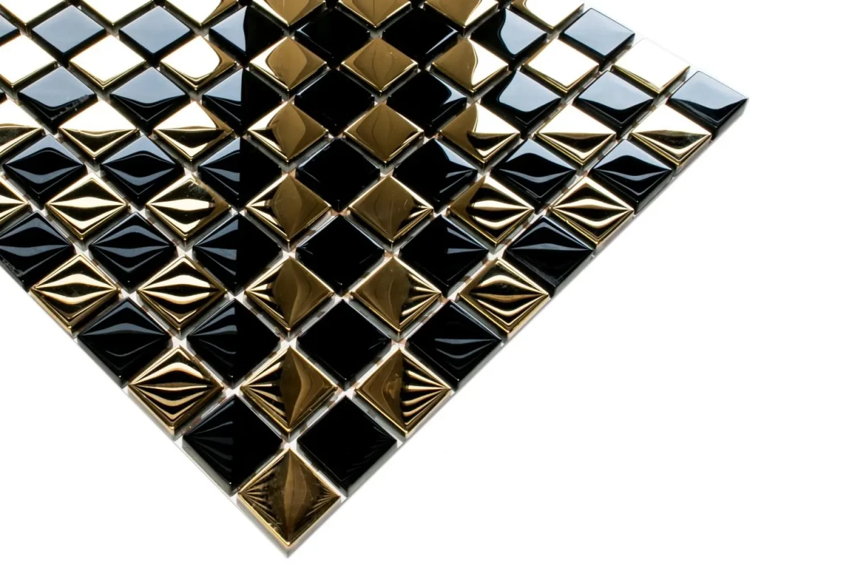 MOZAIKA SZKLANA NERO GOLD 30x30cm 6mm  – dekoracyjne do wnętrz – Szklane Mozaiki