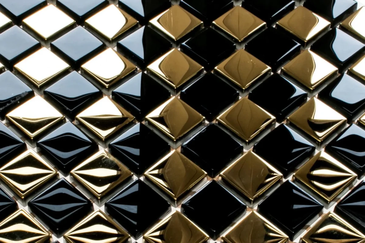 MOZAIKA SZKLANA NERO GOLD 30x30cm 6mm  – dekoracyjne do wnętrz – Szklane Mozaiki