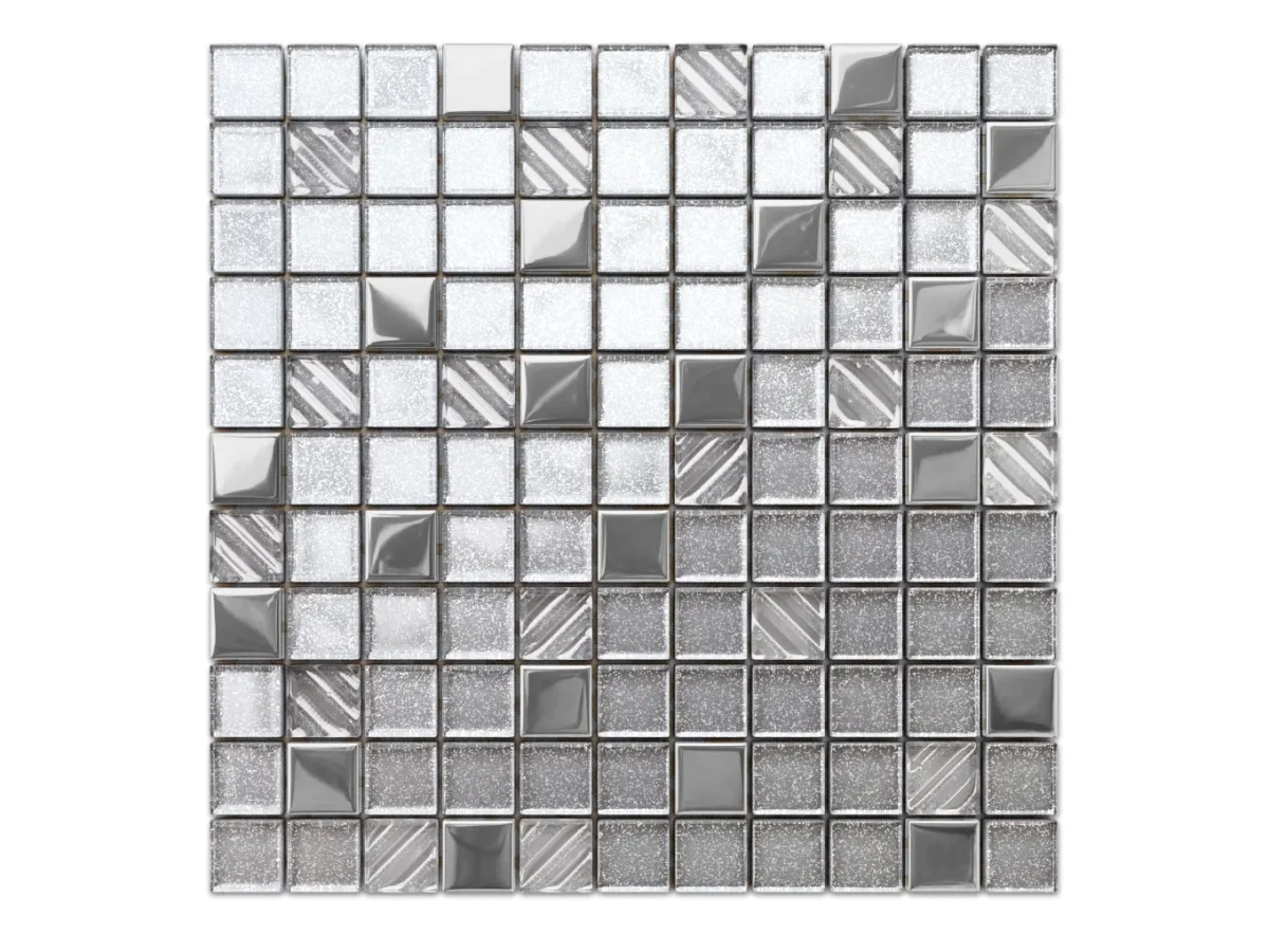 MOZAIKA SZKLANA SILVER ENERGY 30x30cm 8mm – dekoracyjne do wnętrz – Szklane Mozaiki