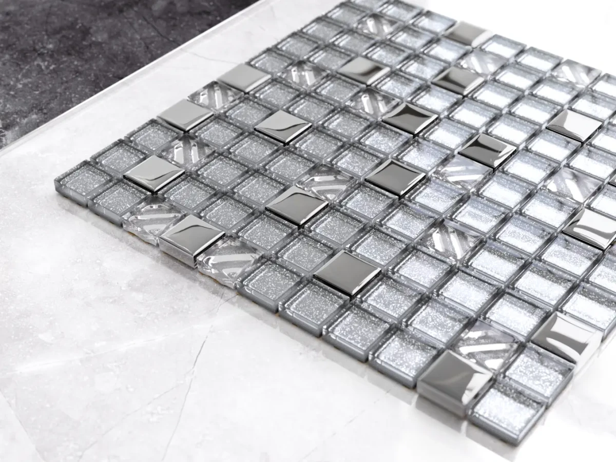 MOZAIKA SZKLANA SILVER ENERGY 30x30cm 8mm – dekoracyjne do wnętrz – Szklane Mozaiki