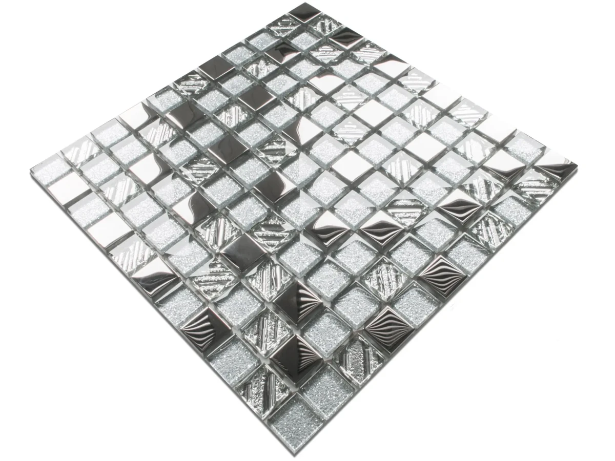 MOZAIKA SZKLANA SILVER ENERGY 30x30cm 8mm – dekoracyjne do wnętrz – Szklane Mozaiki
